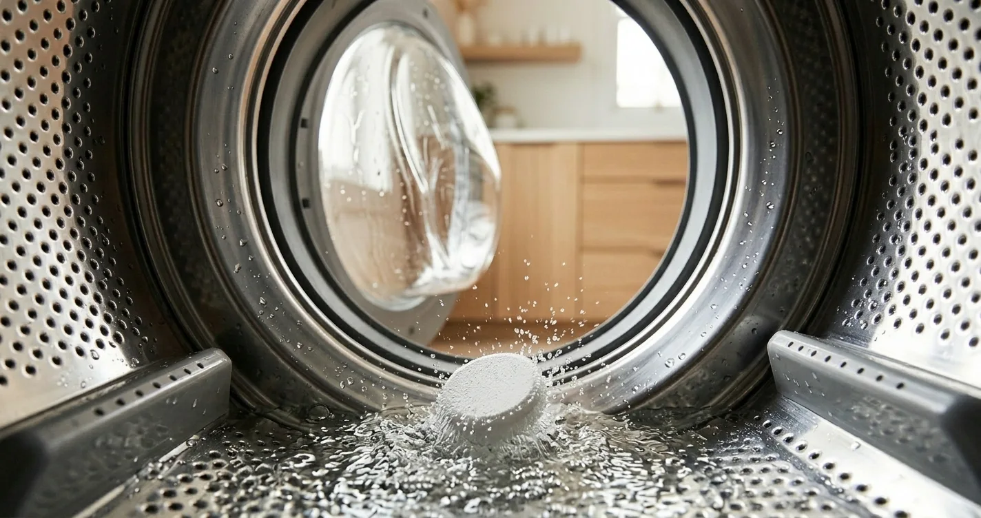 Washing machine cleaning tablets in the washing machine Washing machine cleaning tablets in the washing machine
