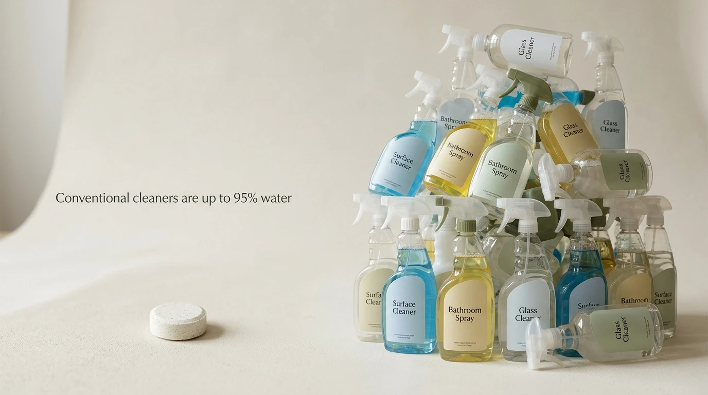 Traditional liquid-based products take up more space. Traditional liquid-based products take up more space.