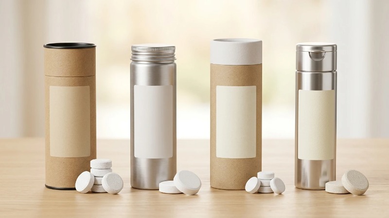 Eco-friendly cleaning tablet packaging lineup Eco-friendly cleaning tablet packaging lineup